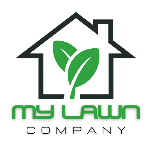My lawn Company logo with black house and green leaf